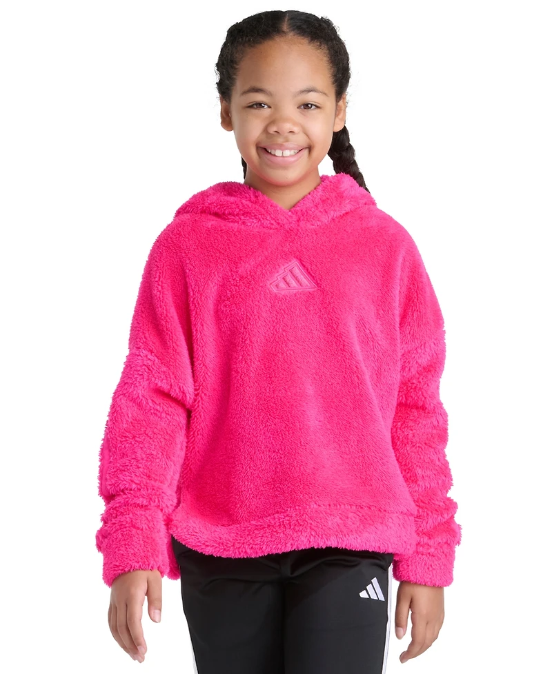 Adidas Big Girls S-xl Long Sleeve 3-Stripes Fleece Pullover Hoodie