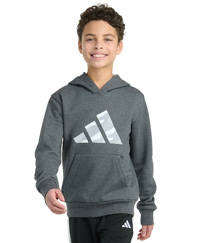 Adidas Big Boys Long Sleeve Graphic Heather Pull On Hoodie