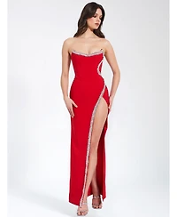 Miss Circle Women's Xoana Red Crystal Embellished High Slit Gown