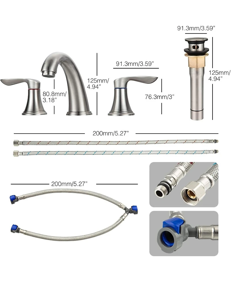 gaomon Bathroom Sink Faucet, 8 Inch Widespread Bathroom Faucet with 2 Lever Handles, 3 Hole Low Arc Basin Sink Faucet with Pop-Up Drain and Cupc Water