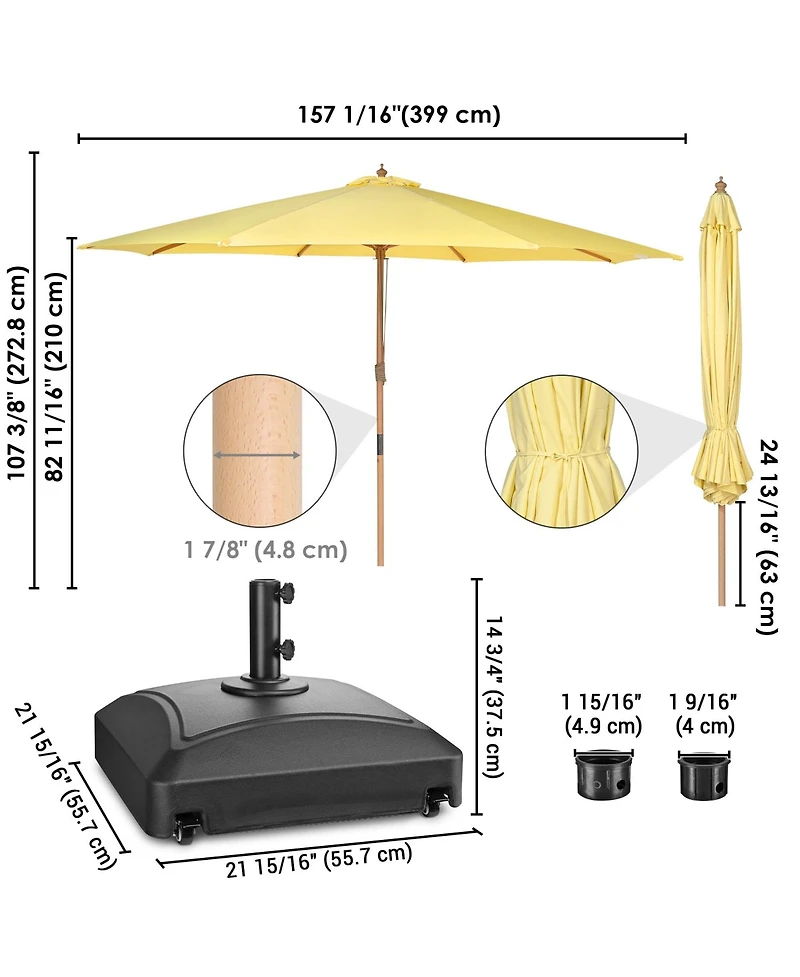 Yescom 13ft Xl Heavy Duty Solid Wood Outdoor Patio Umbrella with Base Parasol Wheels Stand for Bistro Market Table Garden Deck Yard Poolside