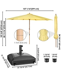 Yescom 13ft Xl Heavy Duty Solid Wood Outdoor Patio Umbrella with Base Parasol Wheels Stand for Bistro Market Table Garden Deck Yard Poolside