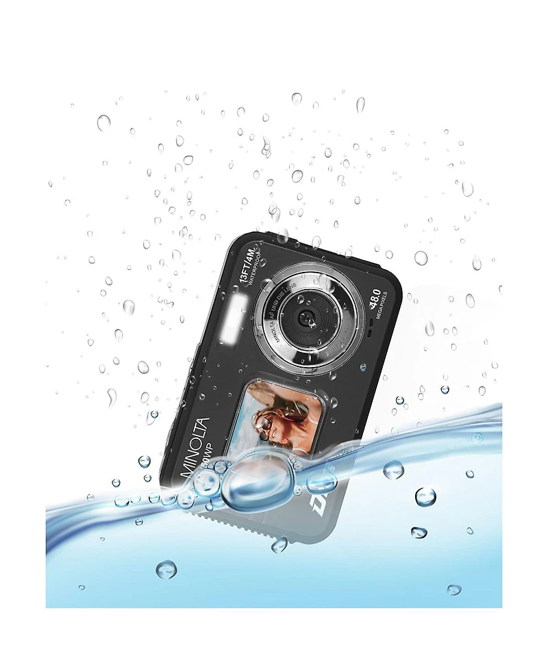 Minolta Minolta Duo MN50WP 48 Mp Af 5K Ultra Hd Waterproof Digital Camera with Dual Front & Rear Lcd, Black