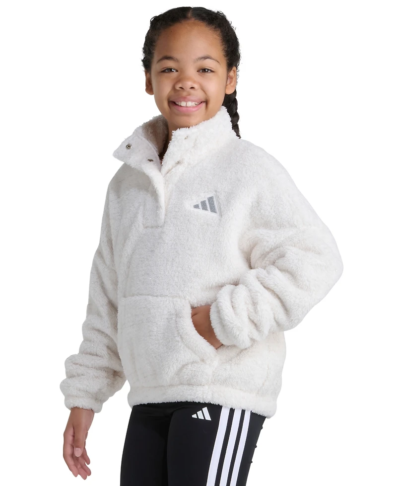 Adidas Big Girls S-xl Long Sleeve Mock Neck Lurex Sherpa Pullover Hoodie