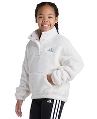 Adidas Big Girls S-xl Long Sleeve Mock Neck Lurex Sherpa Pullover Hoodie