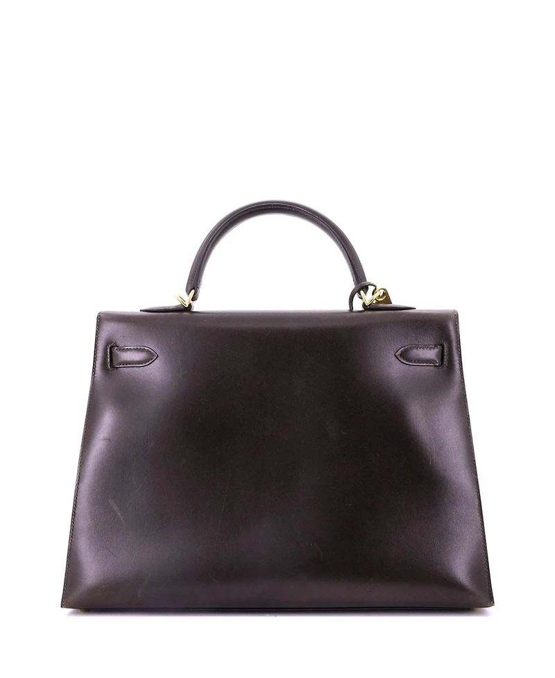 Pre-Owned Hermes Kelly 35 Handbag Brown Box Calf with Gold Hardware