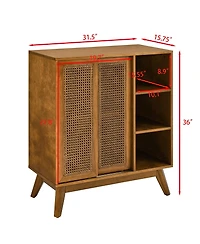 Casainc Mid Century Rattan Sideboard with Adjustable Shelf and Solid Wood Feet for Home Use