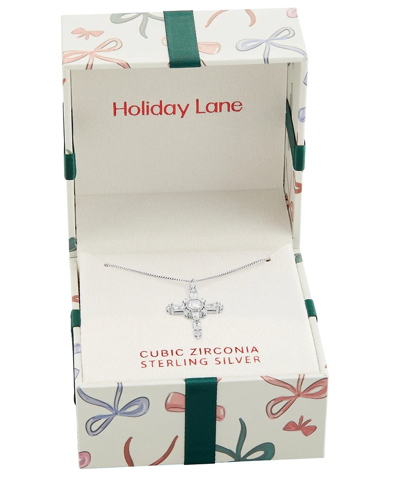 Holiday Lane Sterling Silver Cross Pendant Necklace, Macy's Exclusive