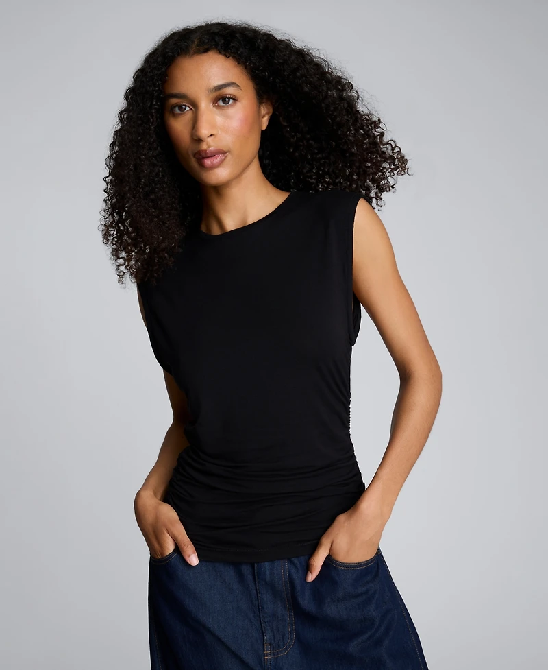 Kenneth Cole Crew Neck Side Ruched Top