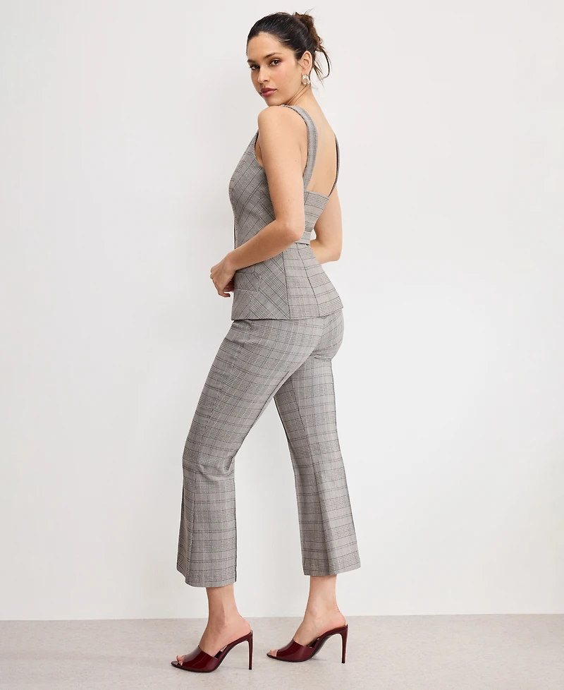 Good American Women's Plaid Pull On Kick Flare Pants