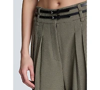 Kenneth Cole Women's Houndstooth High Rise Belted Trousers