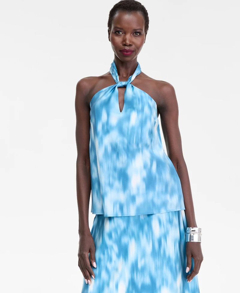 I.n.c. International Concepts Women's Printed Satin Knotted Halter Top, Macy's Exclusive