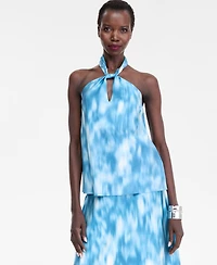 I.n.c. International Concepts Women's Printed Satin Knotted Halter Top, Macy's Exclusive