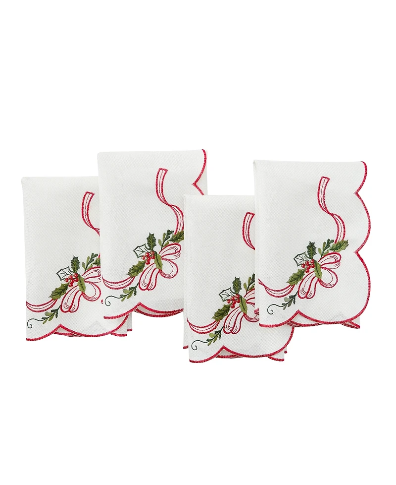 Elrene Holly Ribbon 4-Pc. Embroidered Cutwork Fabric Napkin Set, 17"x 17"