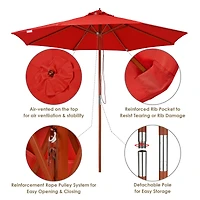 Yescom 9ft Solid Wood Outdoor Patio Umbrella with Base Included Parasol Wheels Stand for Bistro Market Garden Deck Yard Poolside.