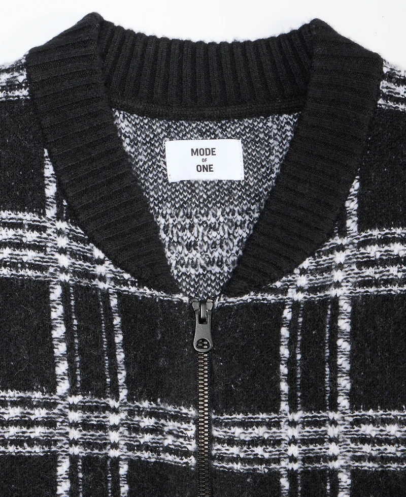 Mode of One Men's Relaxed-Fit Plaid Zipper Sweater, Macy's Exclusive