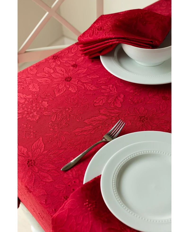 Benson Mills Poinsettia Foliage 70" Round Raised Jacquard Tablecloth