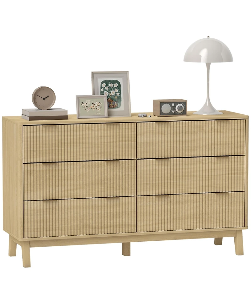 Homcom 6 Drawer Dresser for Bedroom, Fluted Chest of Drawers