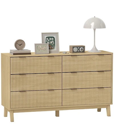 Homcom 6 Drawer Dresser for Bedroom, Fluted Chest of Drawers