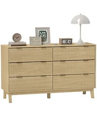 Homcom 6 Drawer Dresser for Bedroom, Fluted Chest of Drawers
