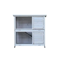 Aostirmotor 41" Outdoor Wooden Rabbit Hutch with 2 Removable No-Leak Trays Non-Slip Ramp Waterproof Roof in Gray