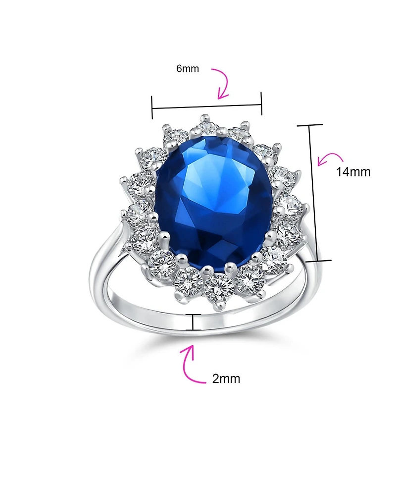 Bling Jewelry 4CT Royal Blue Cubic Zirconia Oval Cocktail Statement Ring Crown Halo Sterling Silver