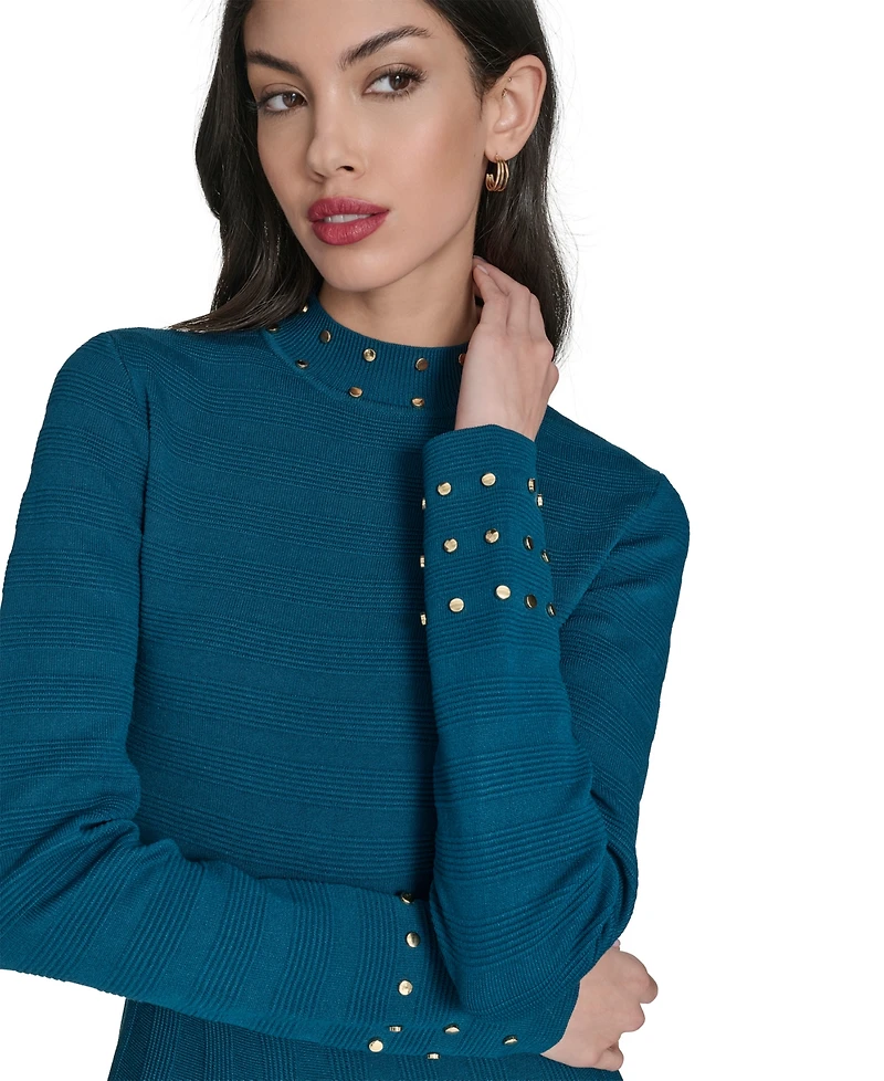Vince Camuto Petite Mock-Neck Embellished Fit & Flare Dress