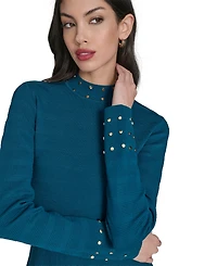 Vince Camuto Petite Mock-Neck Embellished Fit & Flare Dress