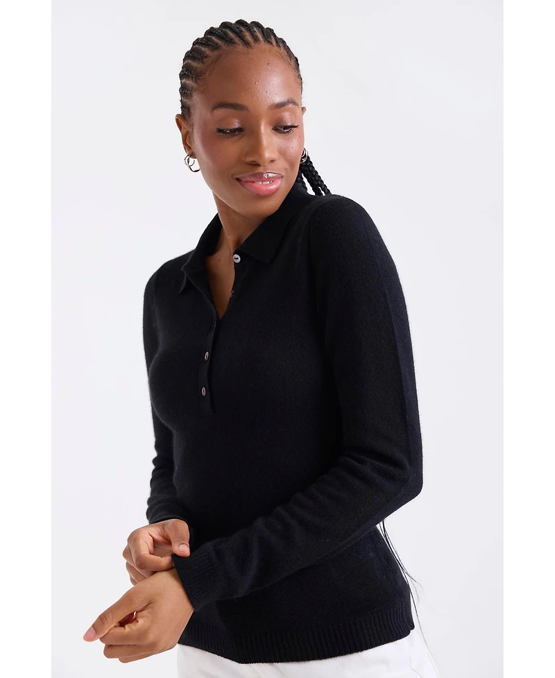 1982 Women's Amaya Cashmere Button Detail Polo Top
