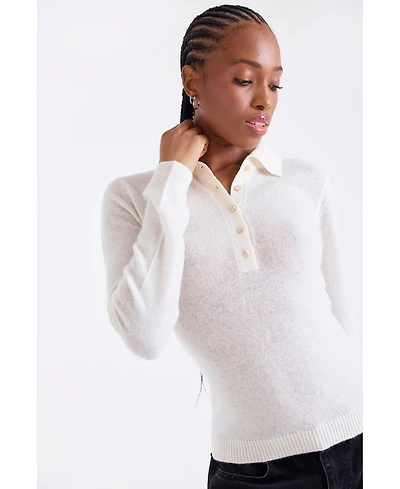 1982 Women's Amaya Cashmere Button Detail Polo Top