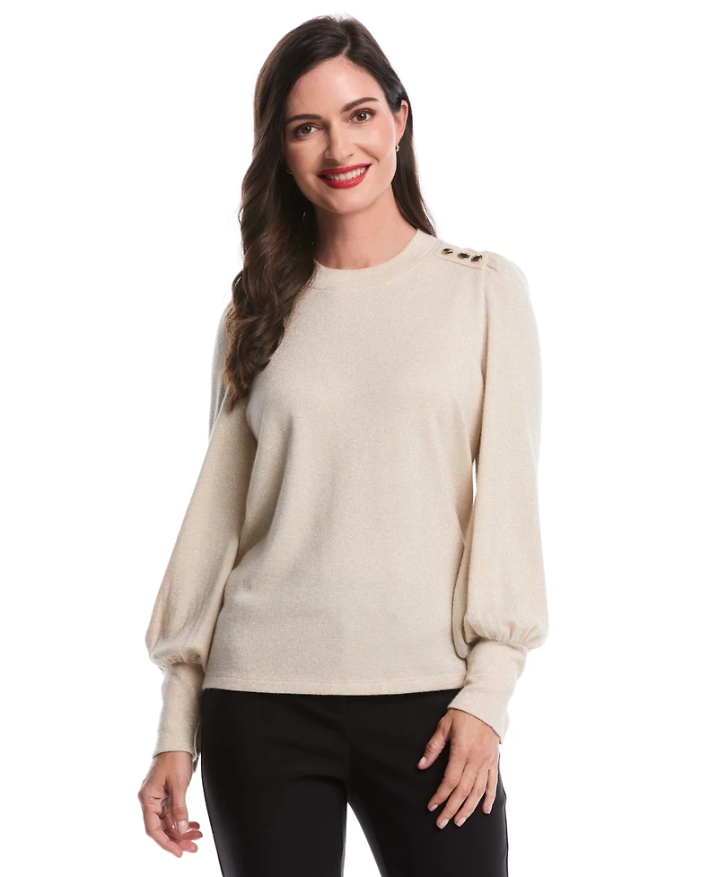 Rafaella Petite Metallic Puff Long Sleeve Top