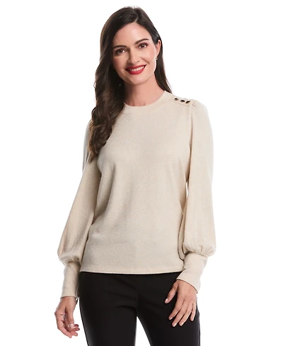 Rafaella Petite Metallic Puff Long Sleeve Top