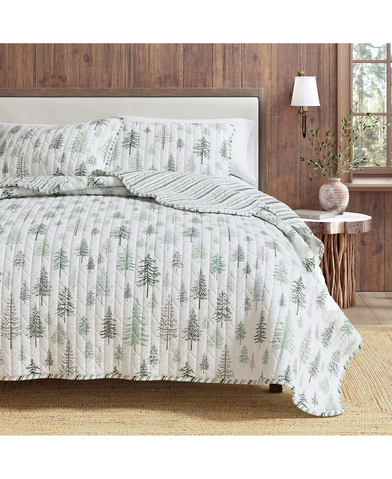 Linery & Co. Rustic Lodge Trees Microfiber Quilt Set With Shams