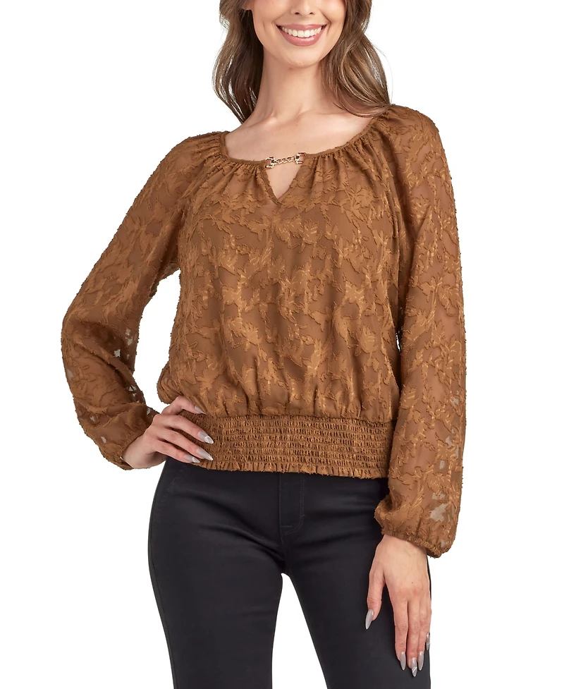 Bcx Juniors' Solid Burnout Long Sleeve Top