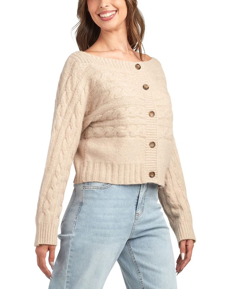 Bcx Juniors' Boat Neck Long Sleeve Cardigan Sweater