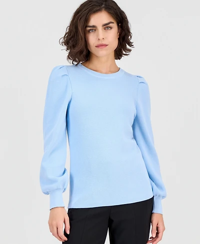 Ak Anne Klein Women's High-Crewneck Long-Puff-Sleeve Sweater