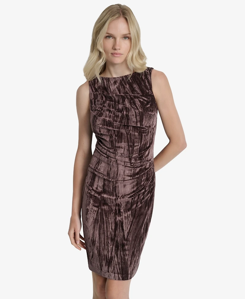 Dkny Women's Sleeveless Boat Neck Sheath Velvet Dress