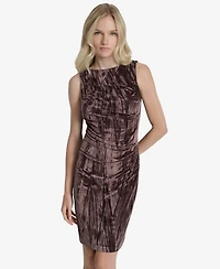 Dkny Women's Sleeveless Boat Neck Sheath Velvet Dress