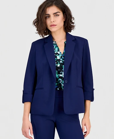 Ak Anne Klein Petite Notched-Collar One-Button Jacket