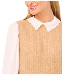 CeCe Women's Scallop Edge Twofer Long Sleeves Sweater