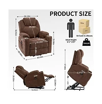 Lift Recliner Chair with Massage, Heat & Usb Charging, Chenille Upholstery, Cup Holders, 350 Lbs Support-Maison Boucle