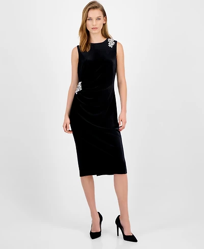 Anne Klein Women's Velvet Rhinestone-Embellished Dress