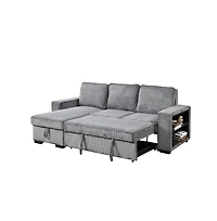 Modern Pull-Out Sofa Bed with Storage Chaise, Usb Charging & Bookshelf Arm, Sleeper Sectional Couch for Small Spaces-Maison Boucle