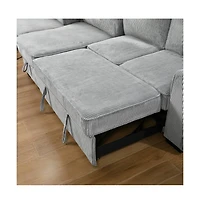 Modern Pull-Out Sofa Bed with Storage Chaise, Usb Charging & Bookshelf Arm, Sleeper Sectional Couch for Small Spaces-Maison Boucle