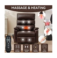 Maison Boucle Dark Brown Faux Leather Power Lift Chair with Heat, Massage & Dual Motor, Heavy Duty Recliner for Elderly with Remote-Maison Boucle