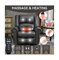 Faux Leather Power Lift Recliner with Massage & Heat, Usb Ports, Dual Motor Infinite Position Electric Chair-Maison Boucle