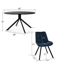 Modern Black Dining Set - Round Table 43" with 4 Stylish Comfortable Chairs, Minimalist & Elegant- Maison Boucle