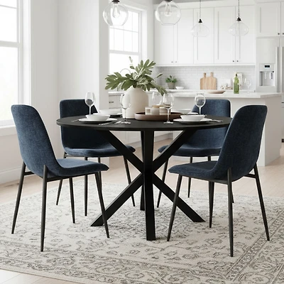 5-Piece Modern Dining Set with 39.5 Inch Round Table and 4 Dark Blue Chairs, Multiple Color Options for Kitchen & Room-Maison Boucle