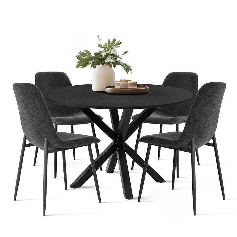 5-Piece Modern Dining Set with 39.5 Inch Round Table and 4 Chairs, Multiple Color Options for Kitchen & Room-Maison Boucle