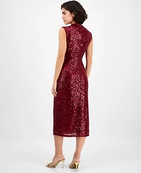Anne Klein Women's Drape-Neck Sleeveless Sequin Dress